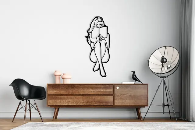 Women Reading a Book Wall Decor , Minimalist Line Art, Home Wall Art, Reading Book Decor