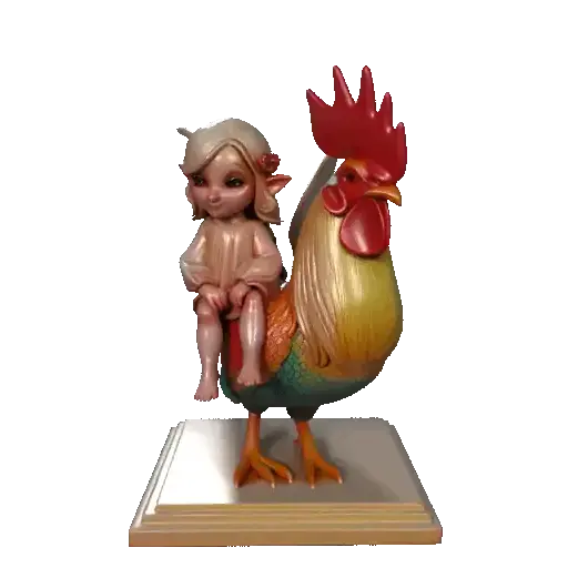 4186  Fairy Rider — 3D-Printed Statue of Fairy  on Rooster